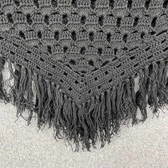 Crochet Sweater Womens Small Black Fringe Boho Open Knit Long Sleeve Ramie Blend - Picture 14 of 15